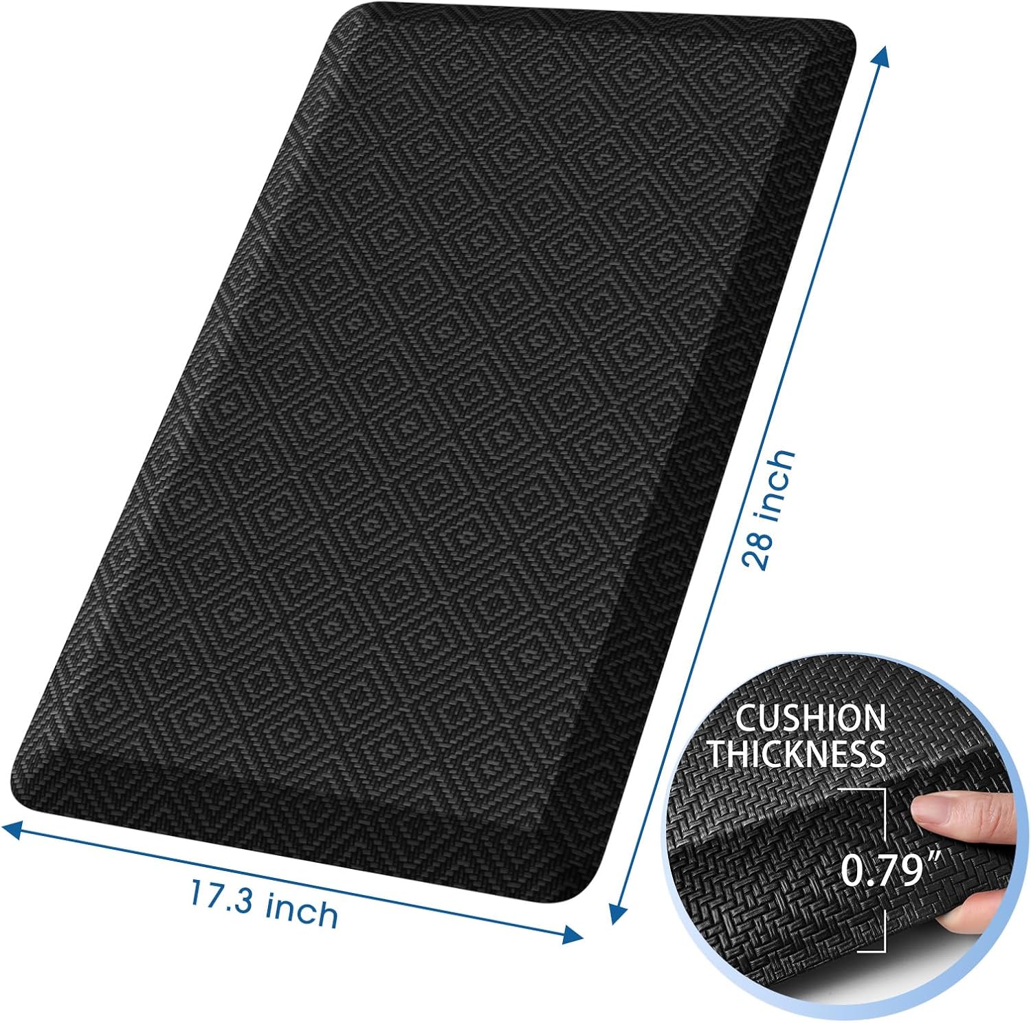 Mattitude 4/5 Inch Thick Kitchen Mat Cushioned Anti-Fatigue Floor Mat Water Resistant Non-Slip Mats and Rugs Standing and Comfort Desk Mats for House Sink Office Laundry (Black, 17.3"x28")