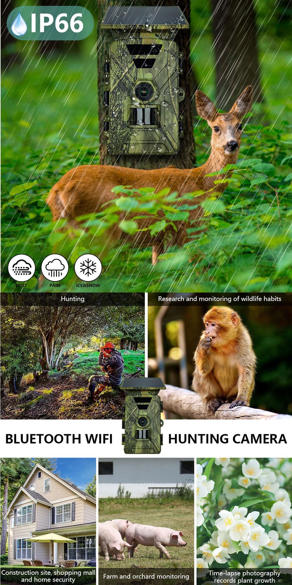 Beyerswerk's NatureEye Pro Wildkamera Solar 8K 60MP IP66 Wasserdicht Bewegungsmelder Nachtsicht Wiederaufladbar Outdoor Überwachungskamera