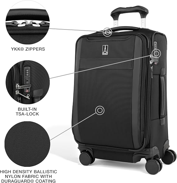 Travelpro VersaPack+ Softside Carry-On Luggage Suitcase, Black, 21-Inch