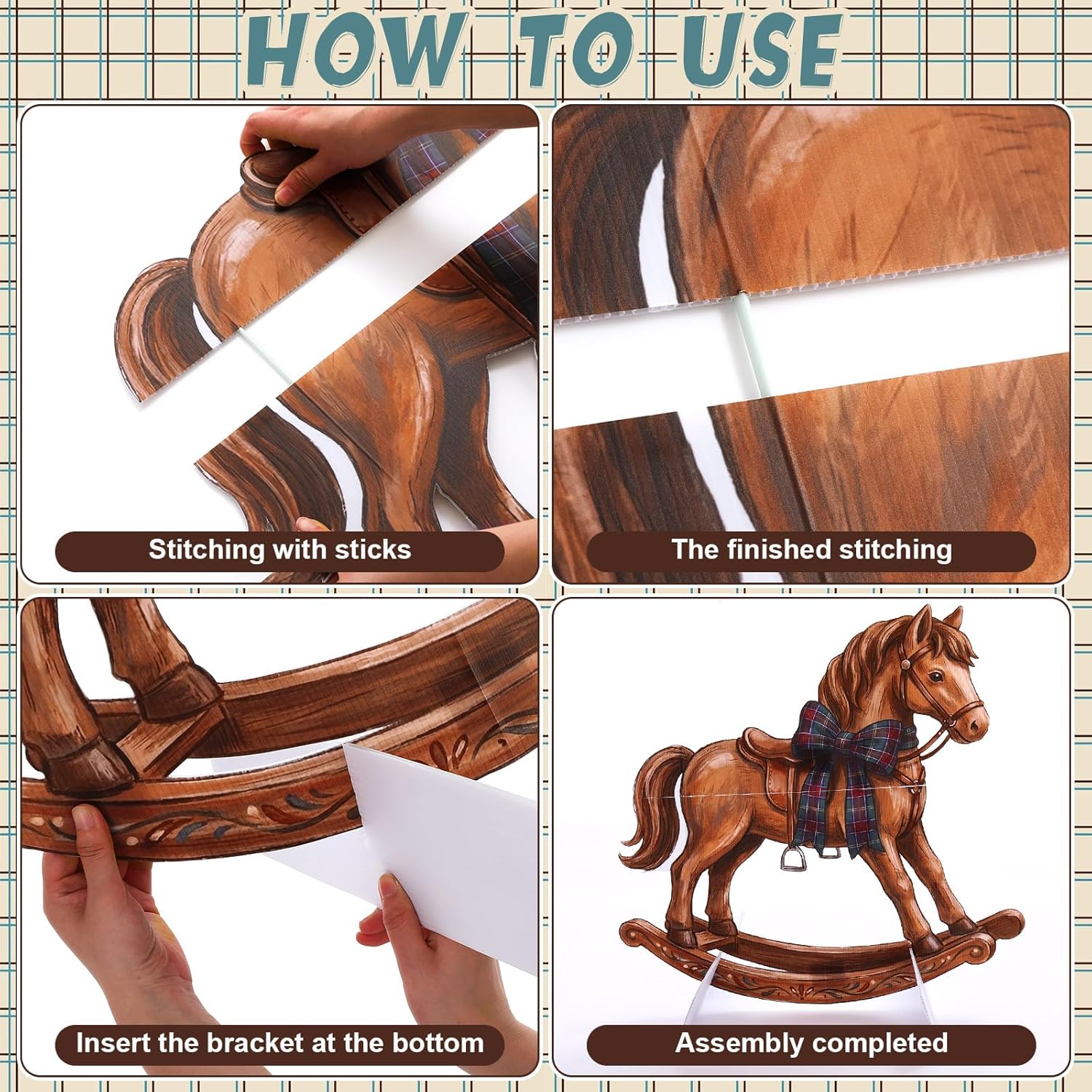 Novabright 3 Pcs Equestrian Bear Party Decoration Stand Set 23-35 Inch Baby Shower Stand Rocking Horse Suitcase Bear Cutouts Birthday Decor for Baby Shower Photo Booth Prop