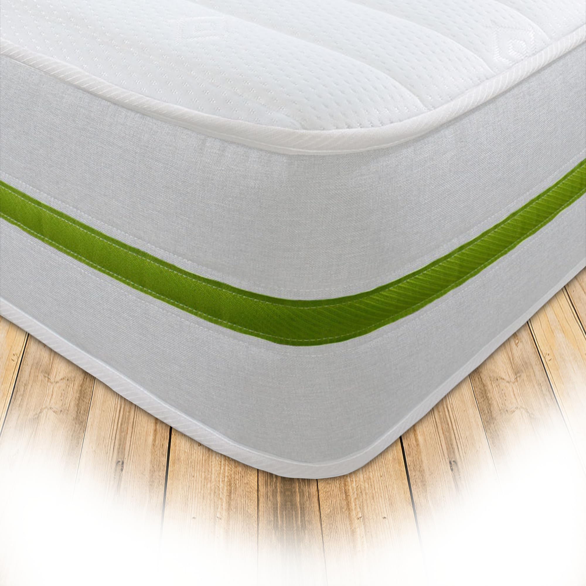 Starlight Beds Horizon Harmony, Sprung Kingsize Memory Foam Mattress. Deluxe Value Kingsize Mattress, Soft, 8 Inch Deep (White/Green) (5ft x 6ft6)