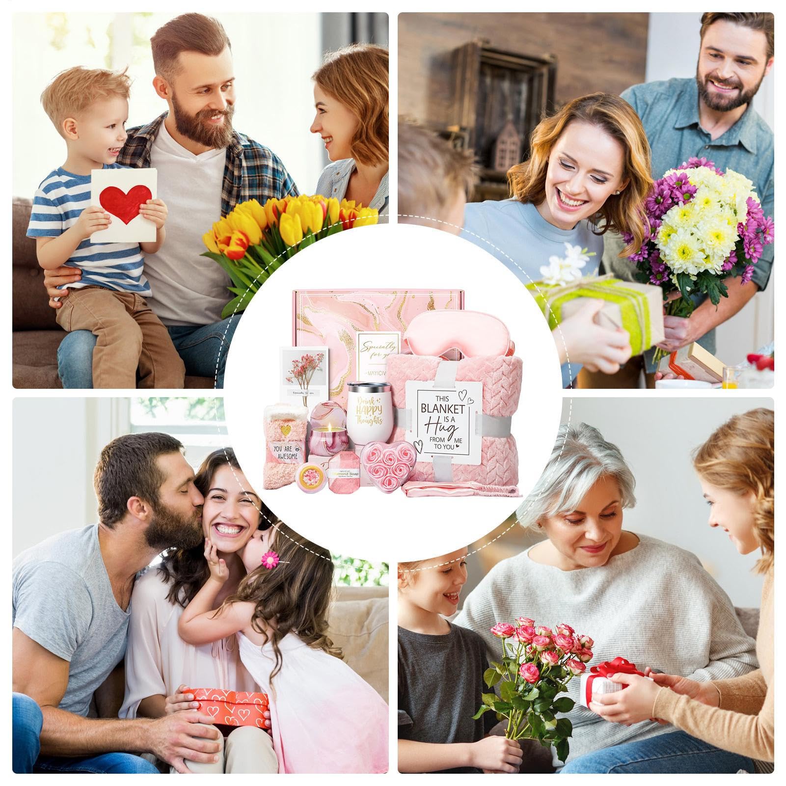 Confezione regalo per la cura dei cestini – Get Well Soon for Women | Cesta per per la mamma | -Pacchetto di cura per le donne | - Cestino per compleanno | Set relax di lusso con coperta di | Set di Benessere e Relax di Lusso con Coperta in Flanella, per