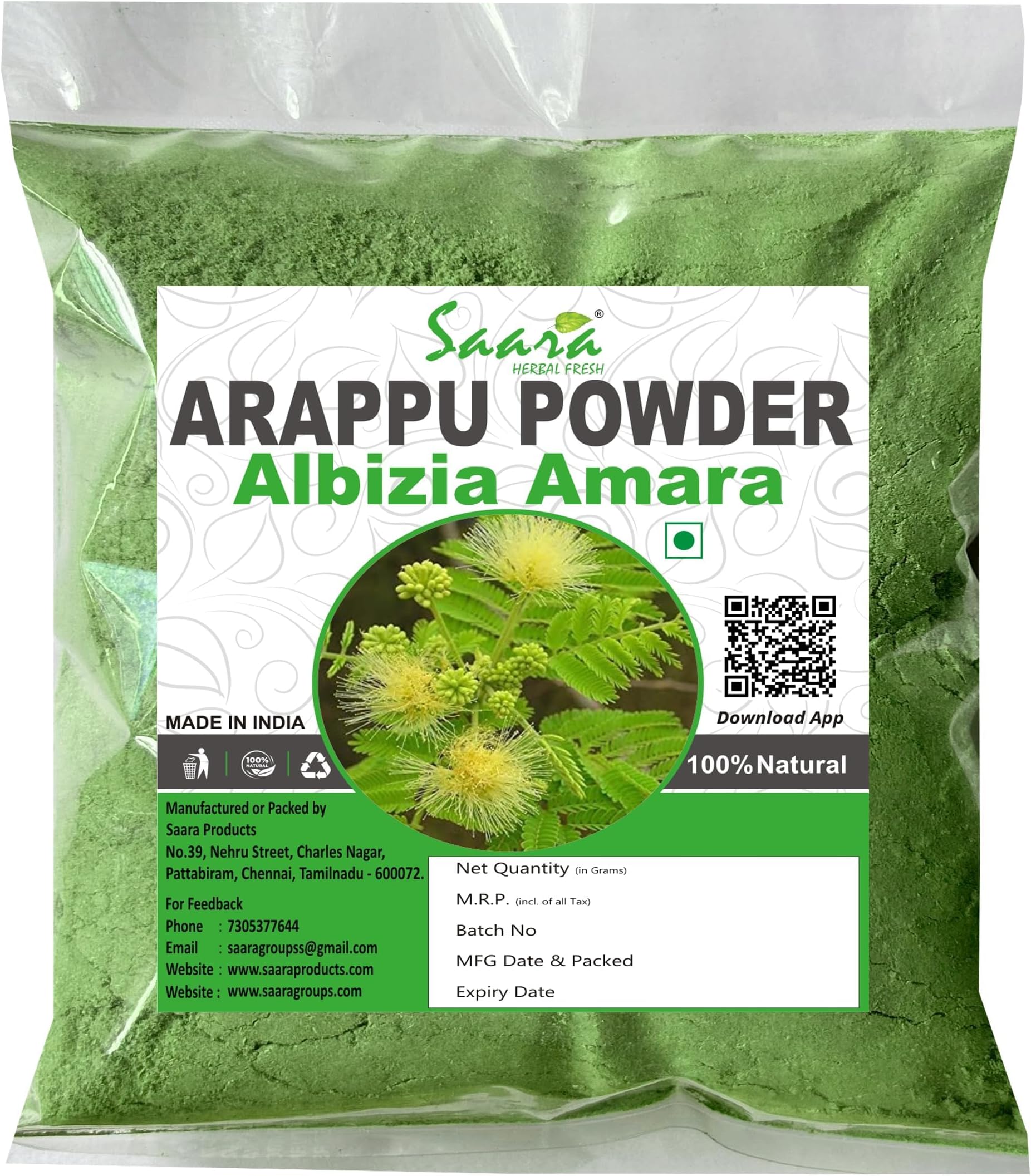 Arappu Powder 200g | Albizia Amara | Usilam | Green Arappu for Hair wash & Hair care (Pack of 2 X 100g)