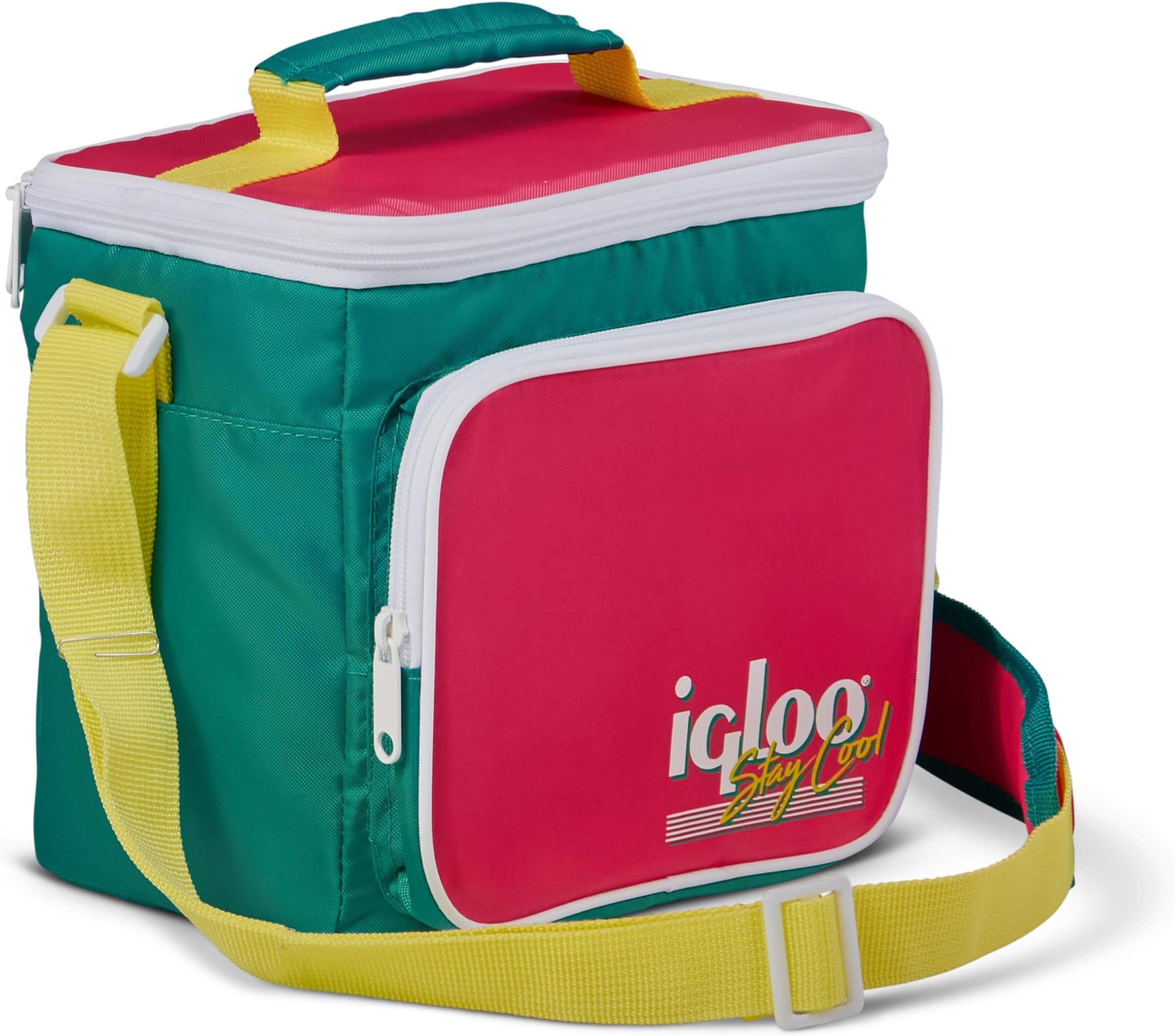 Igloo Retro 90s Cooler, Insulated Square Lunch Box with Front Pocket & Adjustable Strap