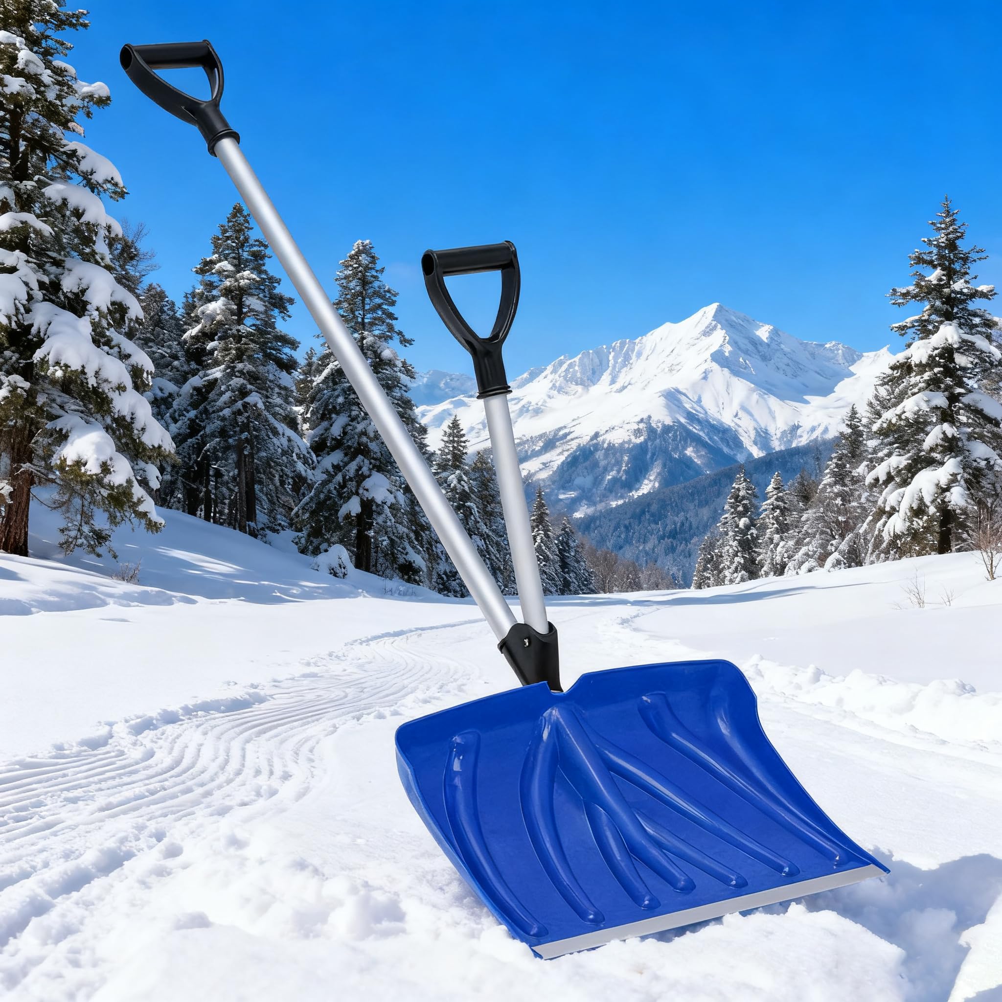 Magshion Pala da neve ergonomica da 45,7 cm con manico assistito e lama in alluminio resistente agli urti, rimozione della neve per vialetto e patio, blu