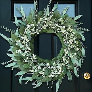 12 Fireplace Hearth Ideas for Cozy Details 35 26'' Eucalyptus and Babys Breath Flowers Wreath for Front Door - Large A...