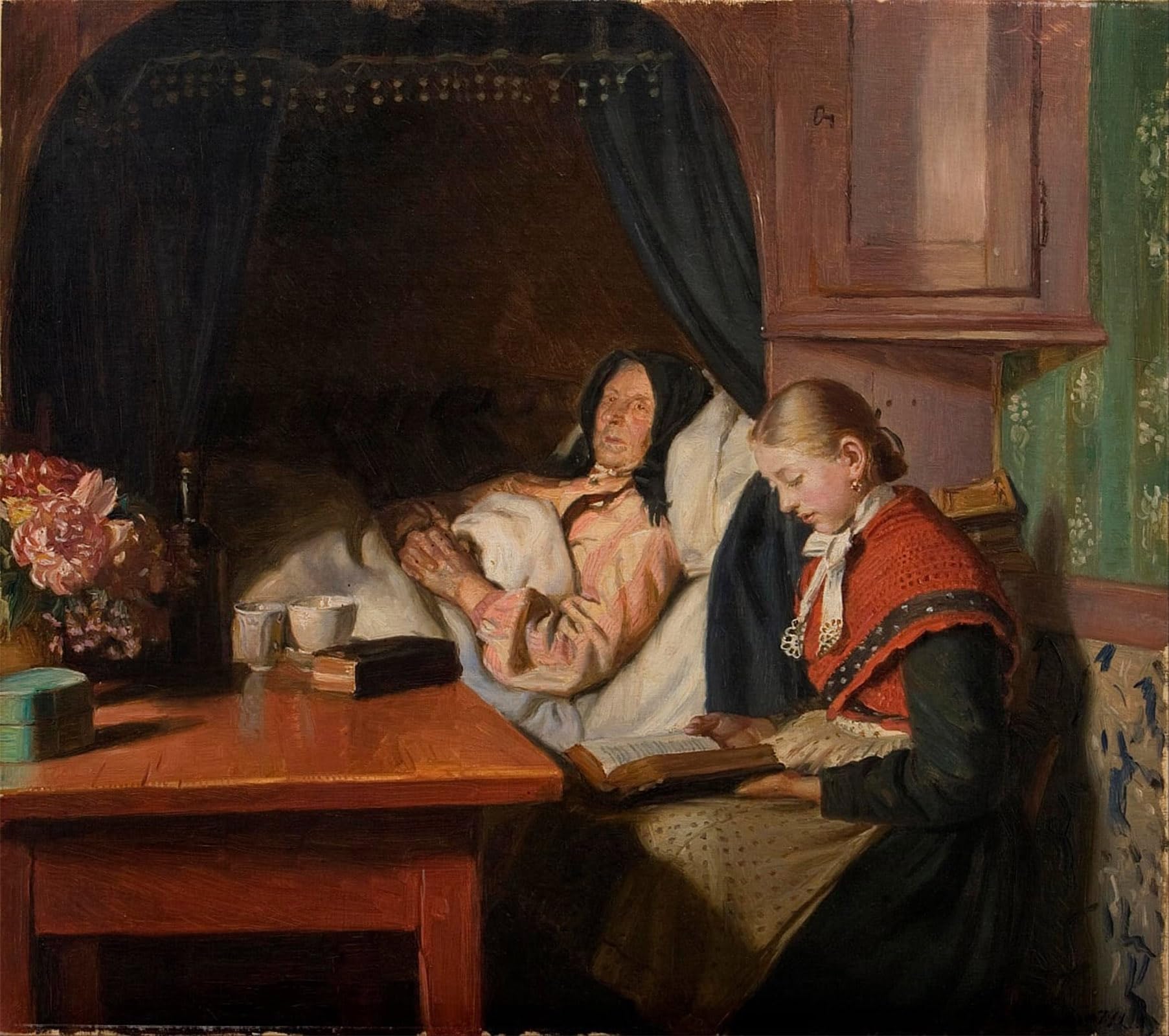 SERENDIPITP Abstract Painting Mural Print Picture Wall Decor Painting by a Sickbed by Michael Peter Ancher Vintage Wall Artwork for Home Decor 60x90cm