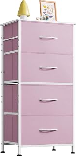 WLIVE Small Dresser Nightstand for Bedroom, 4 Drawers, A-Pink