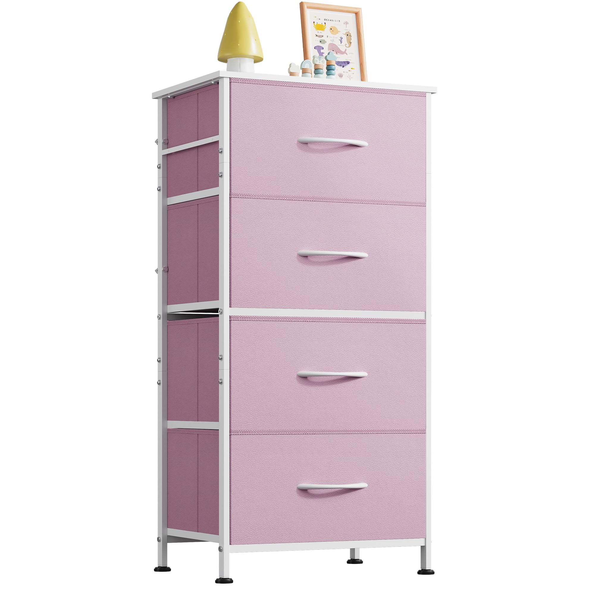 WLIVE Small Dresser Nightstand for Bedroom, 4 Drawers, A-Pink
