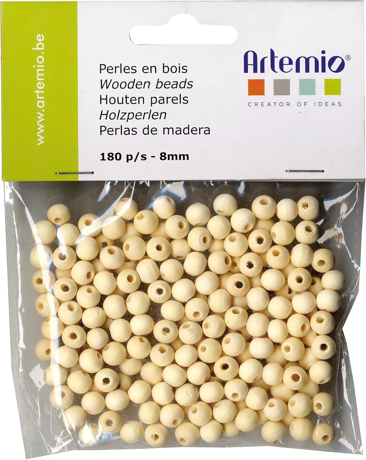 Artemio 180-Piece 8 mm Wooden Beads, Beige
