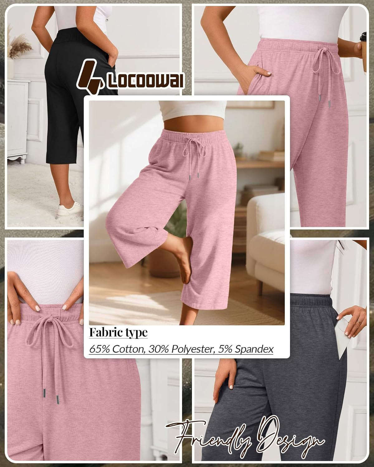 3 Pack Women's Plus Size Capris Loose Fit Wide Leg Yoga Cropped Pants Lounge Workout Sweatpant with Pockets - Image 5