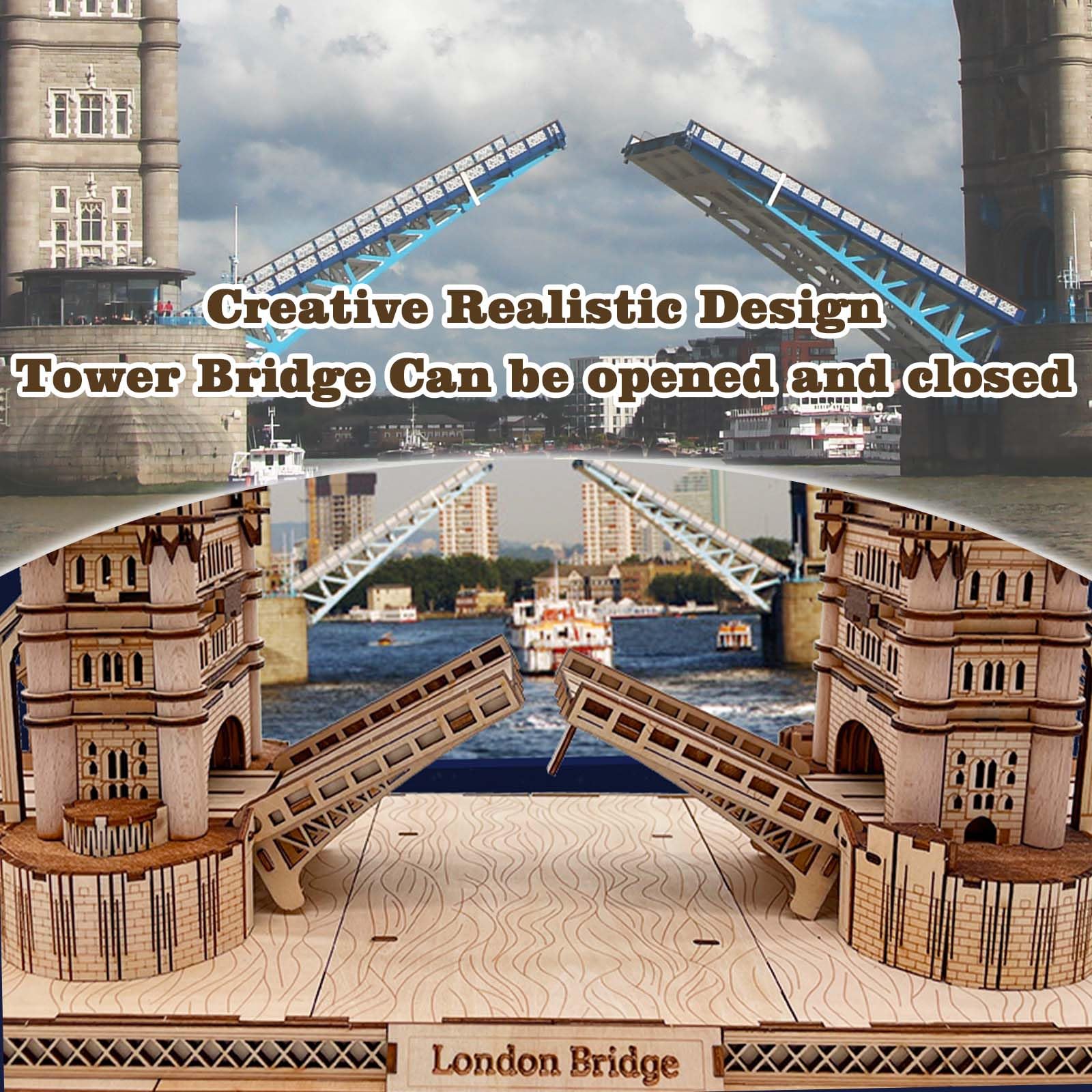Drewniane puzzle 3D dla dorosłych, London Tower Bridge, architektura drewniana, zestaw modelarski, brytyjskie pamiątki, mechaniczne drewno, zabawka DIY, dekoracja domu, Boże Narodzenie i