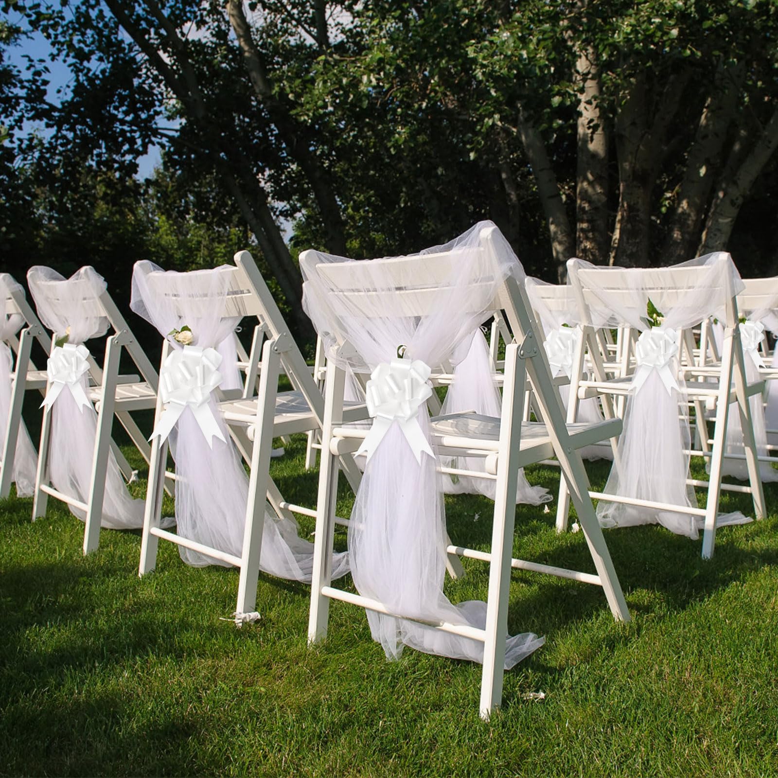 35 Pezzi Fiocchi Bianchi Per Matrimonio Con Cuori - Nastri Di Raso Per Auto, Sedie, Antenna, 25x12 Cm