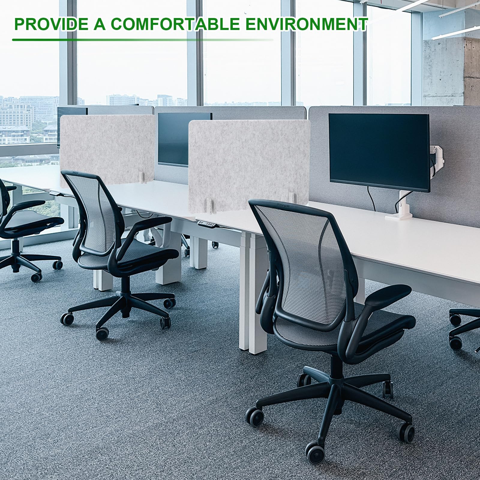 PATIKIL Cloison Bureau, 2 Sets 24 x 16 Pouces Cloison Acoustique Autoportante pour Bureau Panneau Confidentialité 8 Pieds Support pour Bibliothèque Poste Travail, Gris Clair