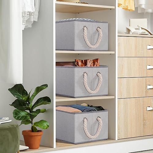 Miniatura 4 de Contenedores de almacenamiento plegables con asas, cestas de almacenamiento decorativas para organización de estantes, cajas de almacenamiento