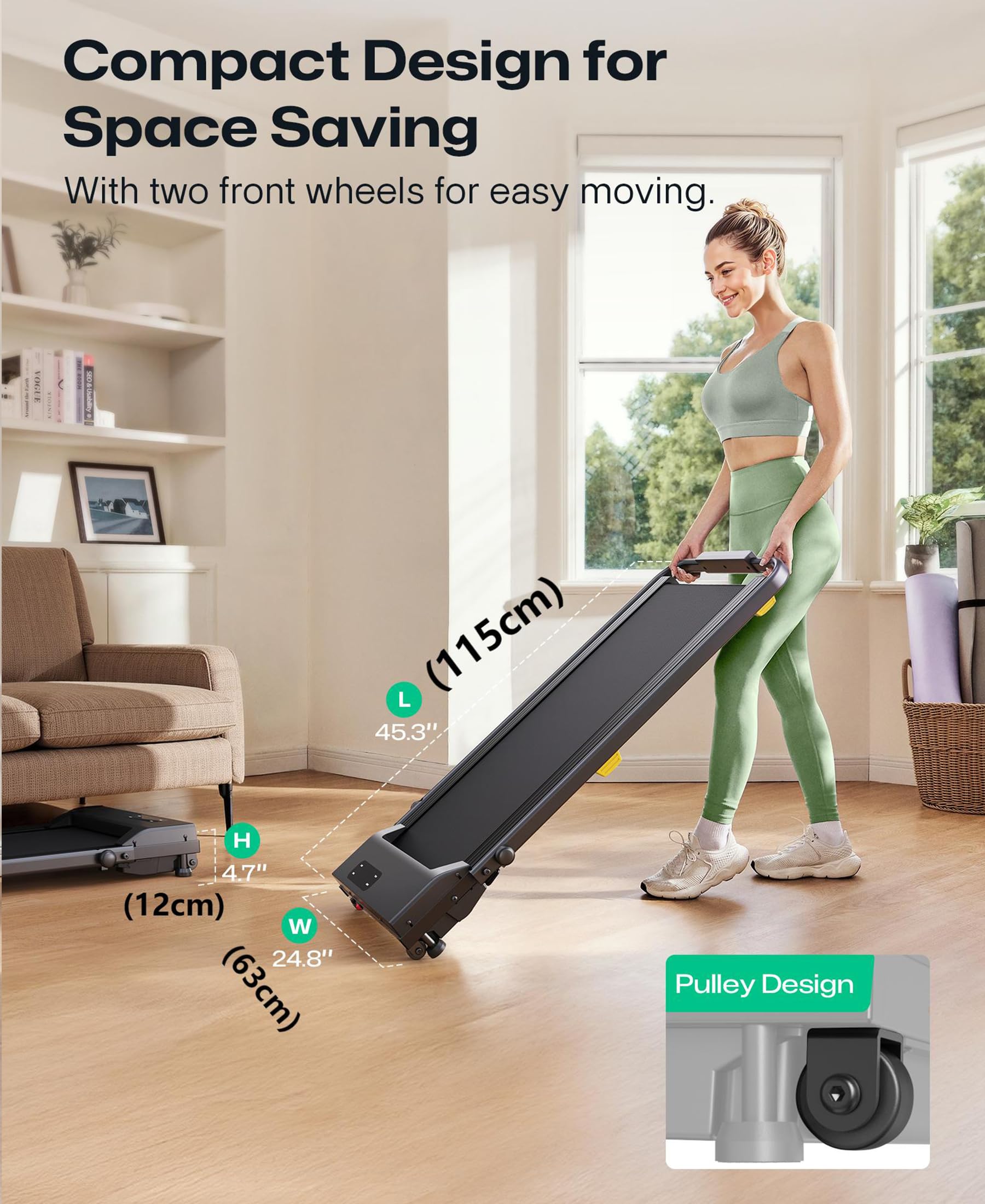 Laufband mit 9% Steigung, Walking pad klappbar mit Sicherheitsgriff, One-Touch-HIIT-Modus, Gehen, Joggen oder Laufen fürs Homeoffice, Kein Zusammenbau erforderlich, Fernbedienung & LED-Anzeige