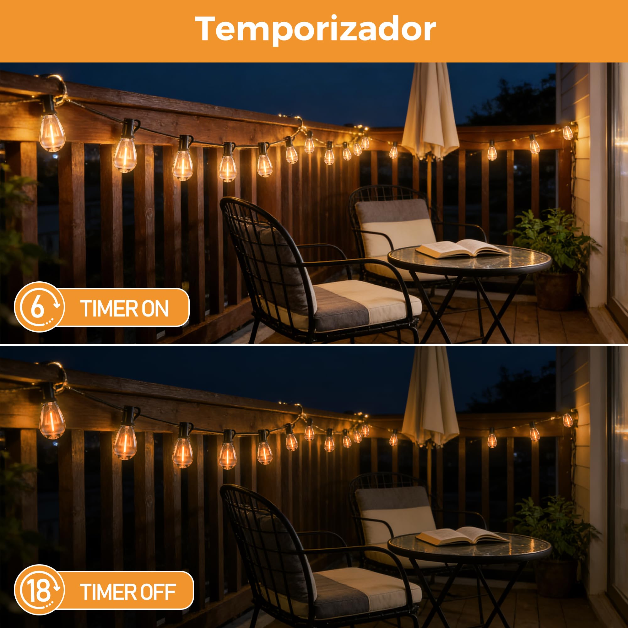 HeiPard Guirnalda Luces Exterior 20m Control Remoto, 30+2 Bombillas LED, IP45 Luces LED Exterior para Jardín, Terraza, Patio