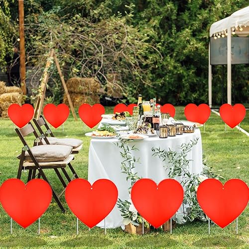Miniatura 6 de 10 piezas de decoración del día de San Valentín al aire libre, patio, jardín, porche, letreros grandes de doble cara con diseño de corazón rojo con