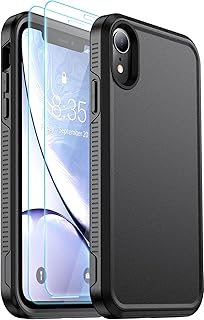 Lanteso for iPhone XR Caseï¼Œ[12FT Military Drop Protection] [with 2 pcs Tempered Glass Screen Protector] [Shockproof] Heavy Duty Protection Phone Case for iPhone XR 6.1 inch-Black