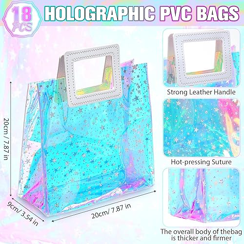 Miniatura 9 de 18 bolsas holográficas transparentes iridiscentes reutilizables con asas, bolsas de regalo de PVC para fiestas, cumpleaños, bodas, baby shower,