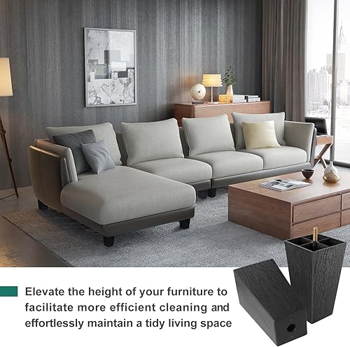 Miniatura 7 de Pernos de rosca métrica M8-1.25, patas de plástico para muebles de 6-38 pulgadas, patas de sofá cuadradas negras con tuercas en T, repuesto de patas