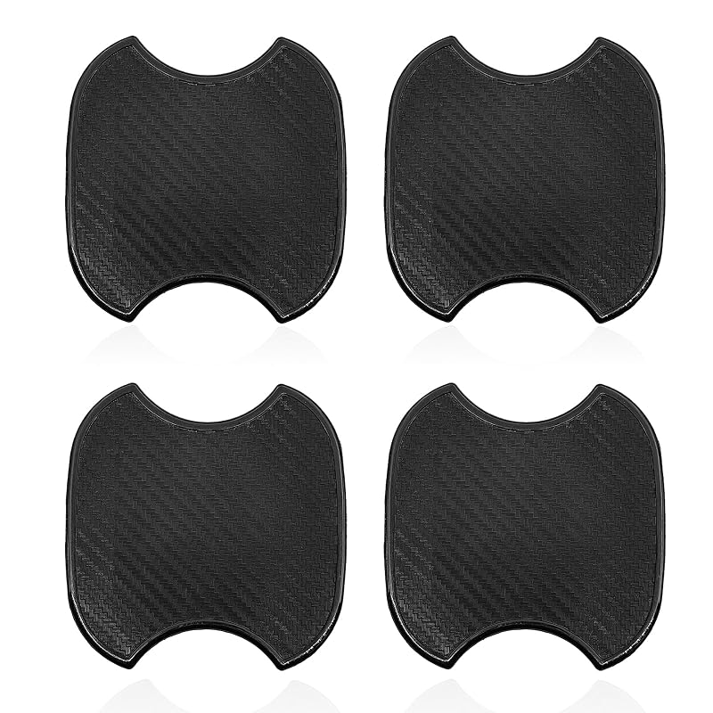 Película Protetora para Rebaixo de Maçaneta de Porta Automotiva em TPU com Textura 3D de Fibra de Carbono, Tamanho Médio, Kit com 4 Peças