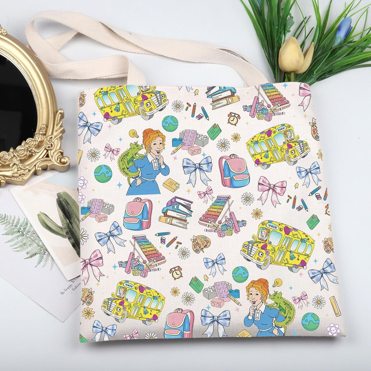 KUIYAI Magic Bus Inspired Tote Bag Teacher Appreciation Canvas Bag Frizzle Teacher Coquette Bus Lover Gift (MagicSchoBusToteS) - Image 5
