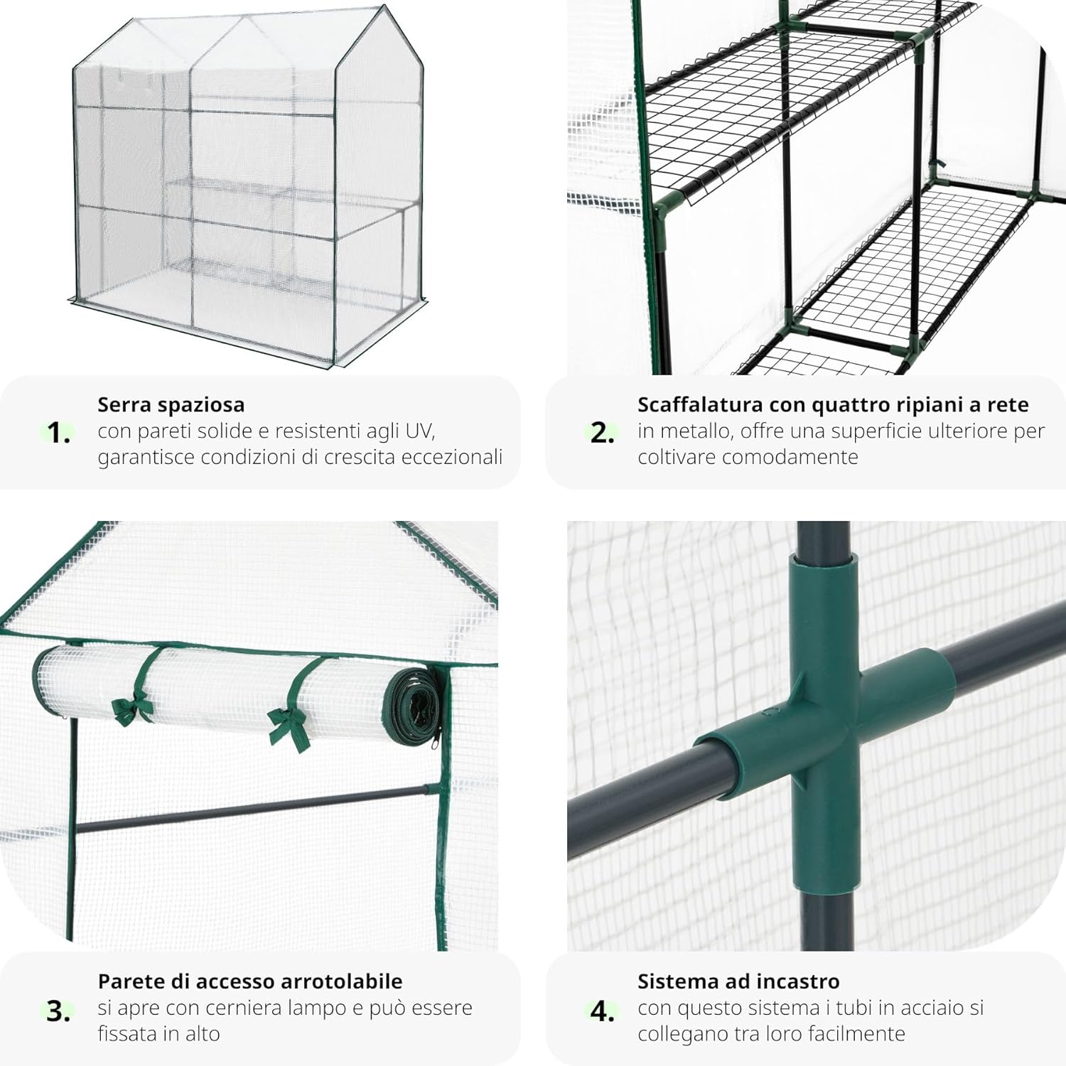 Tectake® Serra da Giardino in Acciaio con Porte e Rete UV - Bianco 18 81LR1Flbe+L. AC SL1500