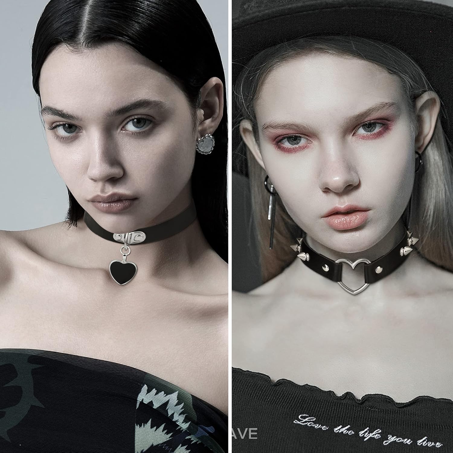 HAIAISO 6-9pcs Leather Punk Goth Choker Necklace with Love Heart Spikes, Adjustable Pu Collar for Women - Image 8