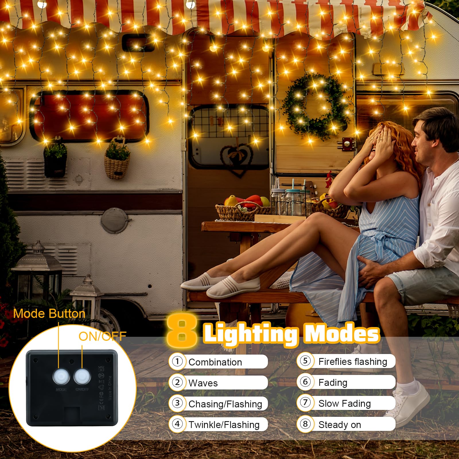 Gcstnn Solar Fence Curtain Lights Outdoor, 4Mx1M 200 LEDs Solar Icicle Fairy Lights Green Wire - Image 4