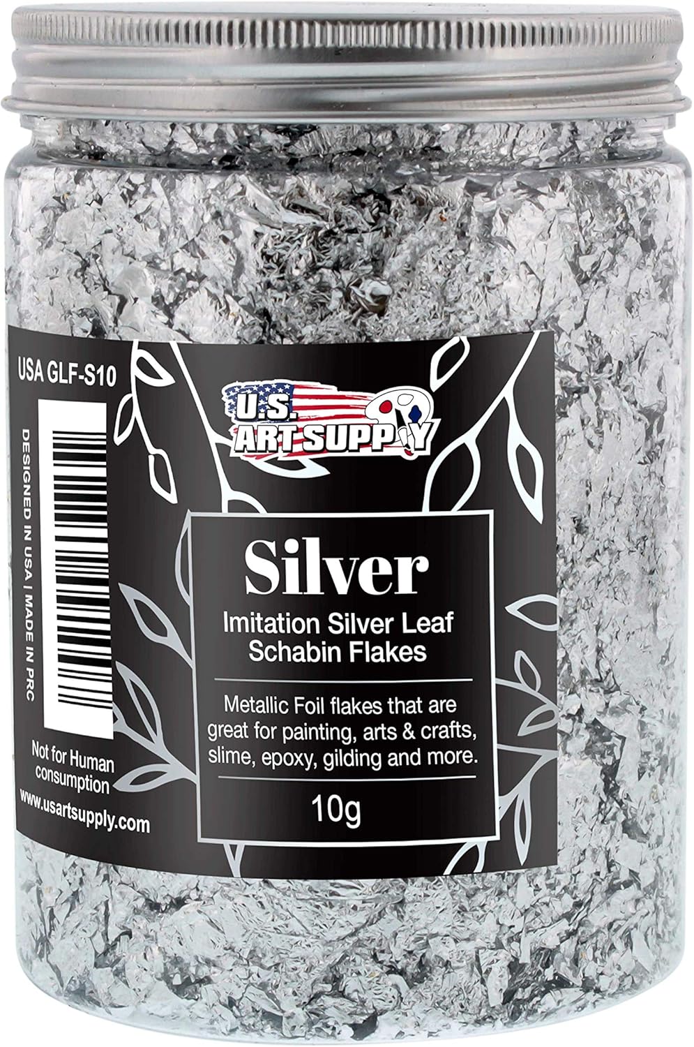 U.S. Art Supply Metallic Foil Schabin Gilding Flakes, Imitation Silver10 Gram Bottle - Metal Leaf Foil Flakes for Resin, Nails, Crafts, Painting, Jewelry, Slime, Arts and Crafts