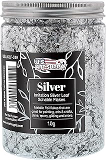 U.S. Art Supply Metallic Foil Schabin Gilding Flakes, Imitation Silver10 Gram Bottle - Metal Leaf Foil Flakes for Resin, Nails, Crafts, Painting, Jewelry, Slime, Arts and Crafts