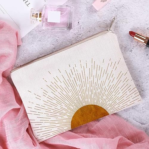 Miniatura 4 de Sunshine Ray Makeup Bag Natural Linen Zipper Pouch Makeup Bag Tech Accessory Bag Mid Centry Boho Decor Travel Accessory Pouch