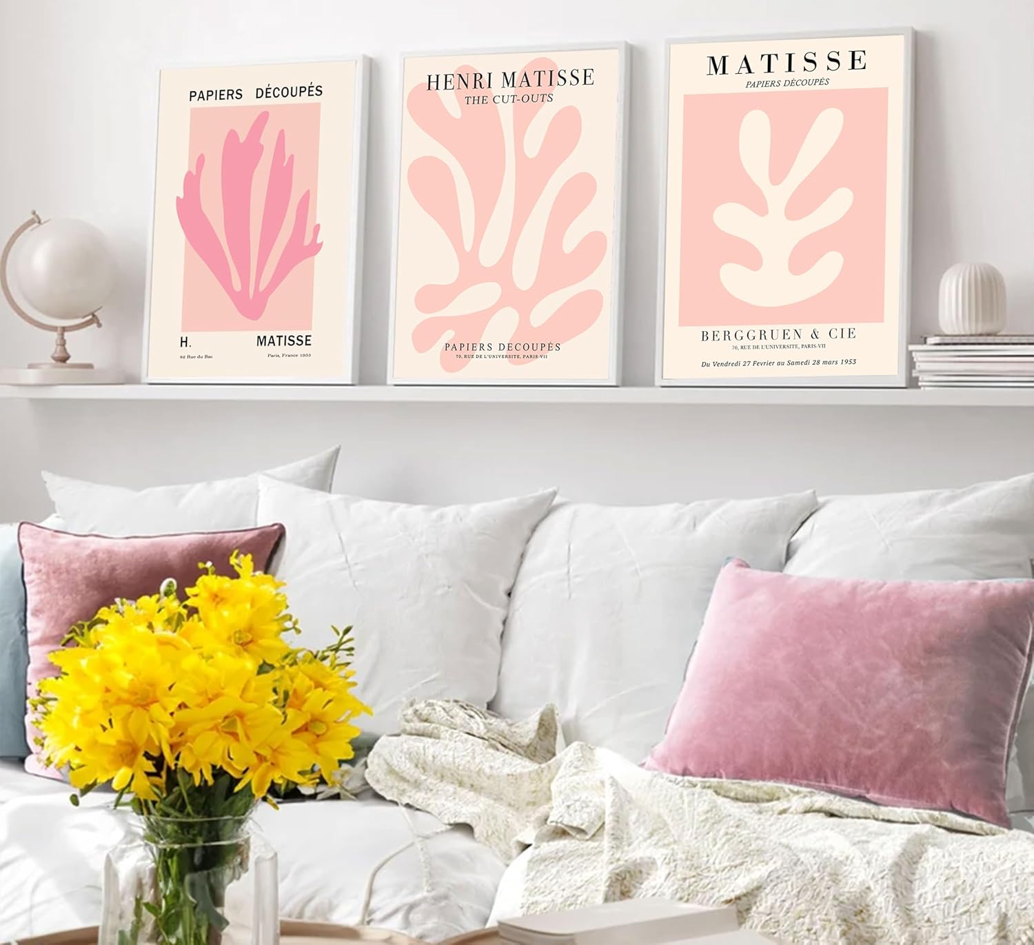 3Pcs Pink Matisse Wall Art Pictures Abstract Flower Market Poster Prints Retro Aesthetic Danish Pastels Canvas Painting Henri Matisse Artwork Wall Decor for Living Room Bedroom 16x24in Unframed
