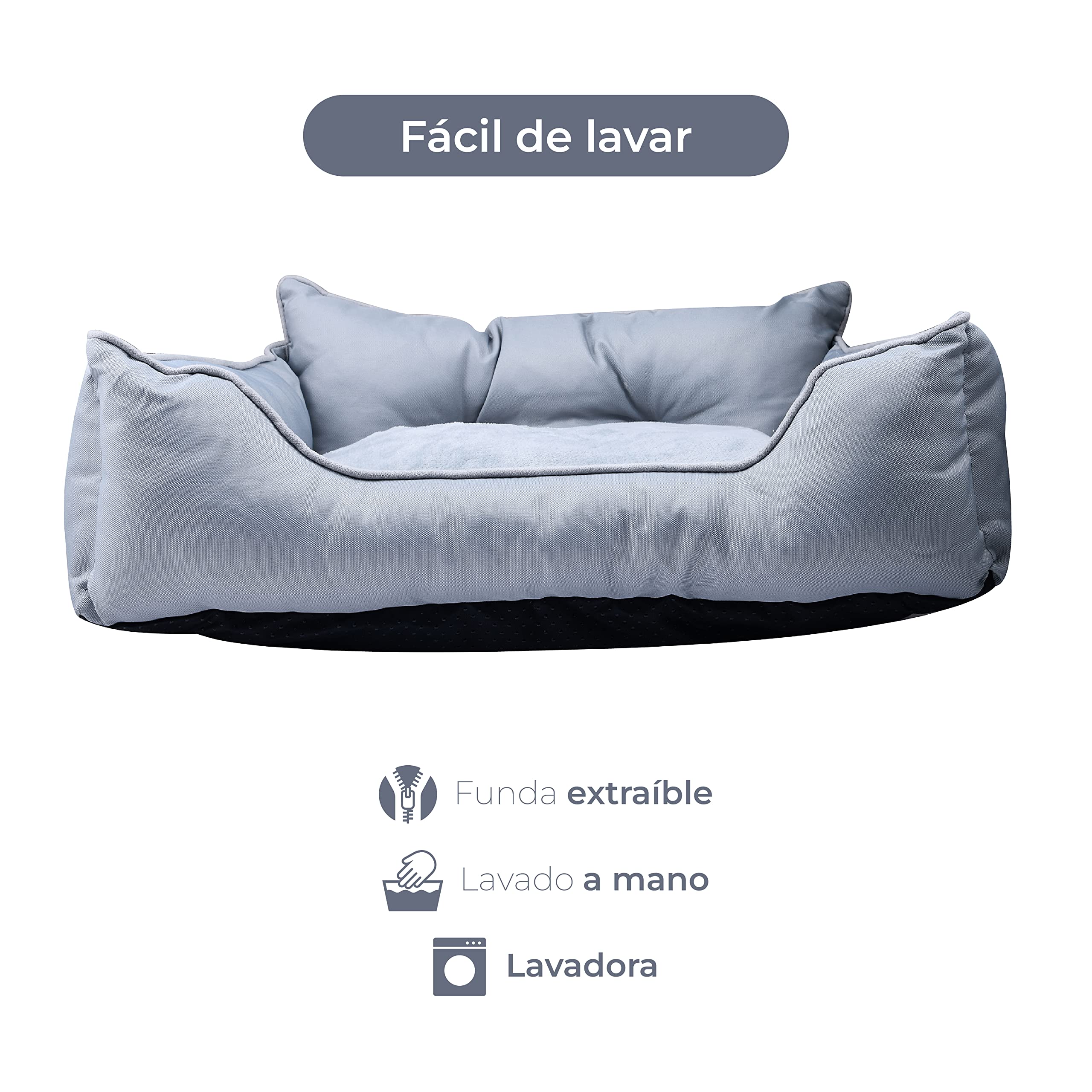 UNITED COLORS OF BENETTON. - Polyester Pet Bed - Soft & Comfortable Dog and Cat Beds with Piping - 630g White Fibre Filling, Grey - 65 x 50 x 20cm