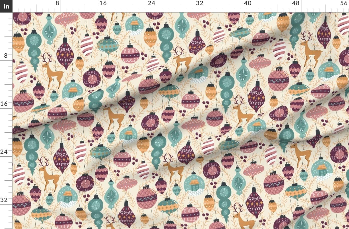 Spoonflower Fabric - Ornaments Purple Gold Christmas Holiday Ornament Blue Deer Tree Printed on Polartec(R) Fleece Fabric by The Yard - Sewing Blankets Loungewear and No-Sew Projects