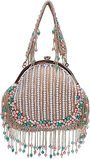 THE TAN CLAN Sona Pearl Tasselled Batua Clutch Purses Luxury Evening Handbags with Detachable Handle Price In India