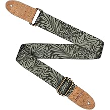 CASCHA Vegan Guitar Strap with Leaf Pattern, Polyester with Cork Ends, Green/Black