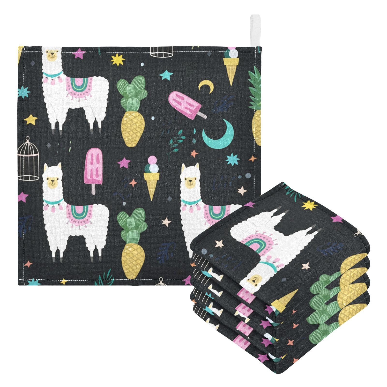 Nander 5Pack Baby Muslin Washcloths,Cute Alpaca Soft Face Cloths for Newborn, Absorbent Bath Wash Cloths, Wipes, Burp Rag,Toddlers Essentials Stuff, Baby Registry as Shower