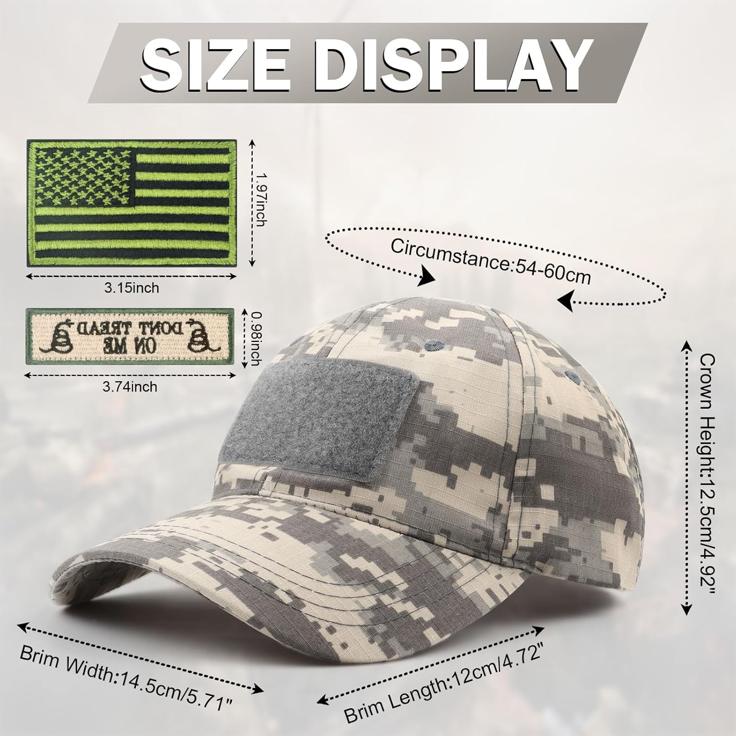 GES Tactical Hat for Men Adjustable Operator Cap with Hook and Loop Panels, Includes USA Flag Patches, Military Baseball Cap - Image 2
