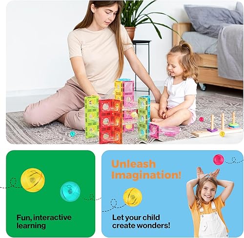 Miniatura 5 de PicassoTiles Juego de 60 piezas de bloques de construcción magnéticos de bloques de construcción de mármol de tamaño de viaje, juego de juguetes de