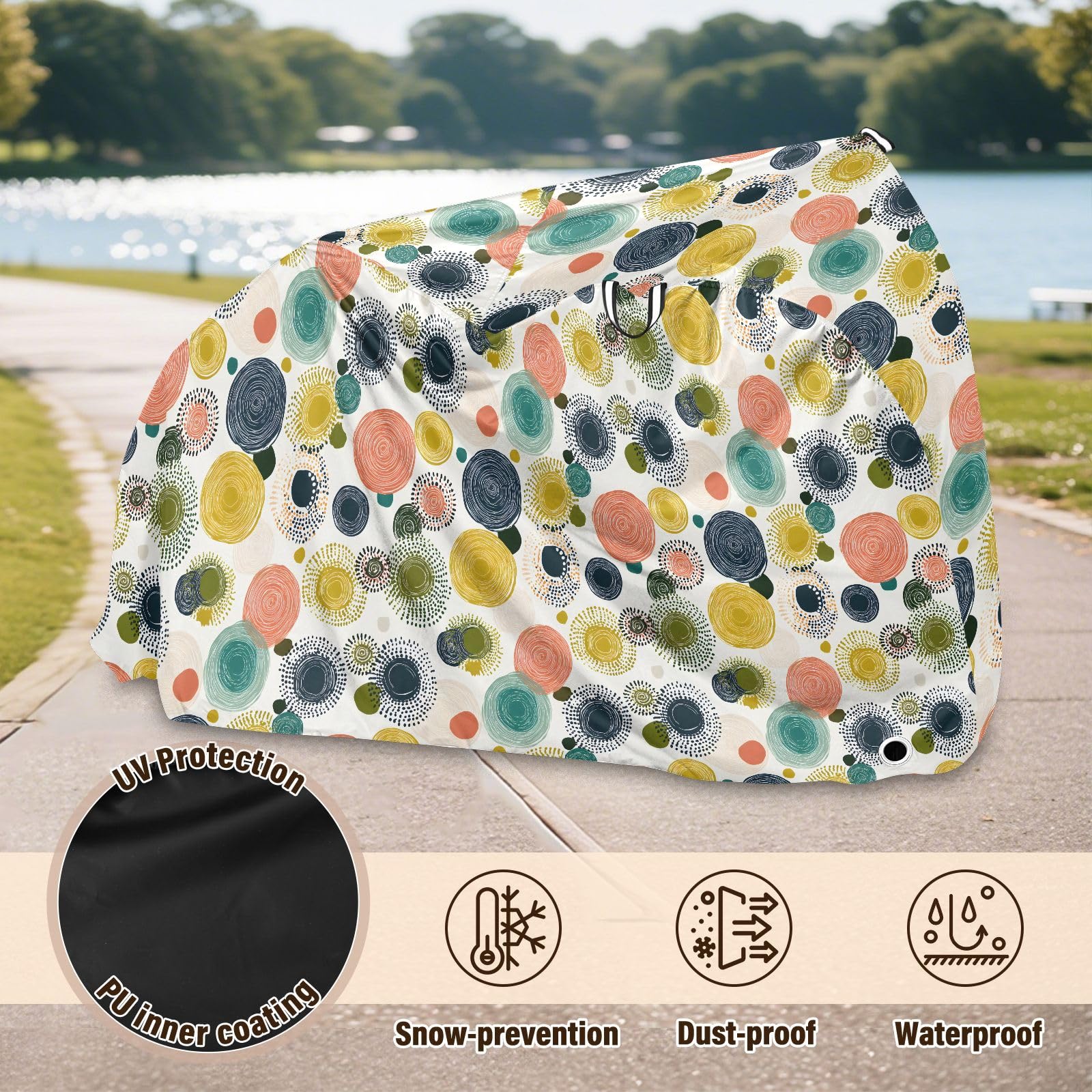 Pokrowiec na rower, wodoodporny, outdoorowy, rowerowy, motorower, wytrzymały, wiatroszczelny, ochrona przed słońcem, do roweru górskiego, szosowego, w stylu boho, wzór cętkowany