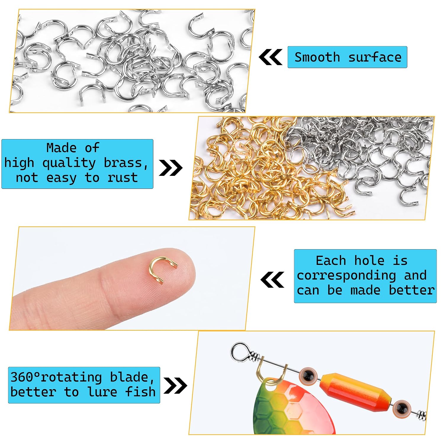 Fishing Spinner Clevis,200-Pieces ‎Easy Spin Spinners Clevi U-Shaped Brass Links Spinnerbait Clevis Spinners Blade Clevi for Lure Making Fish Tackle (Siver-200pcs) image 3