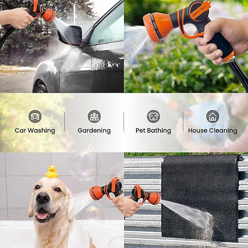 Miniatura 6 de Giraffe Tools Manguera de jardín de 25 pies, ligera, plana, sin torceduras, flexible con boquilla de 9 funciones de pulverización, color negro