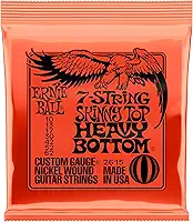 Cordas de guitarra elétrica 7 cordas Ernie Ball Skinny Top Heavy Bottom Slinky Nickel Wound P02615, calibre 10-62