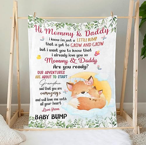 Miniatura 3 de Manta personalizada para esperar mamá papá de Baby Bump Nana Nuevos Padres Regalos I Already Love You Leaf Mommy Baby Fox with Moon - Manta de forro
