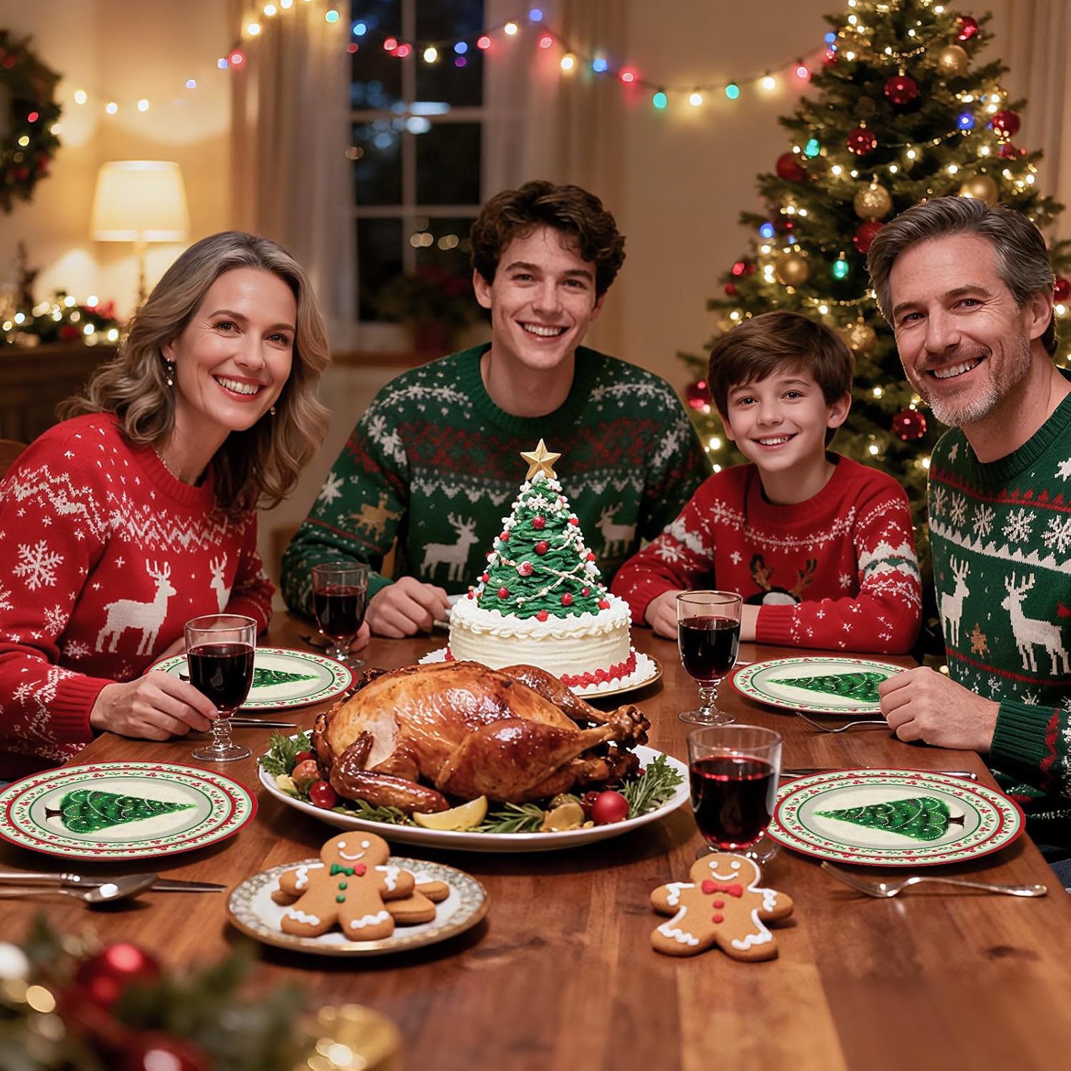 168 Pcs Christmas Paper Plates and Napkins Vintage Xmas Tree Disposable Dinnerware Set Christmas Party Decorations Winter Holiday Party Supplies for Xmas Wedding Birthday Baby Shower, Serves 24