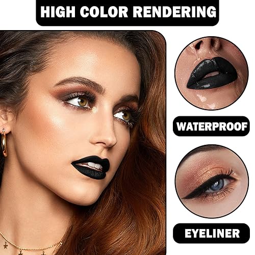 Miniatura 4 de Juego de delineadores de labios negro mate, lápiz labial líquido negro, tinte de labios de alta pigmentación negro y brillo de labios para