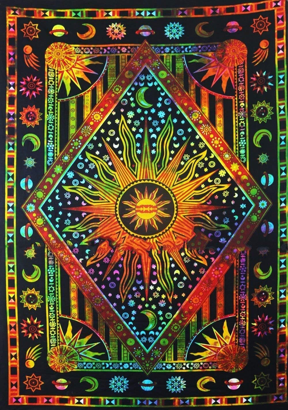 ANJANIYA Burning Sun Tie Dye Tapestry, Celestial Sun Moon Star Planet Bohemian Poster Tapestry Tarot Wall Hanging Boho Hippie Hippy Beach Coverlet Curtain (Purple Multi, 30"X40")