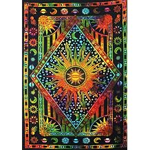 ANJANIYA Burning Sun Tie Dye Wall Hanging, Celestial Sun Moon Star Planet Bohemian Poster Tarot Boho Hippie Tapestry Beach Coverlet Curtain Orange Multi, 30"X40"